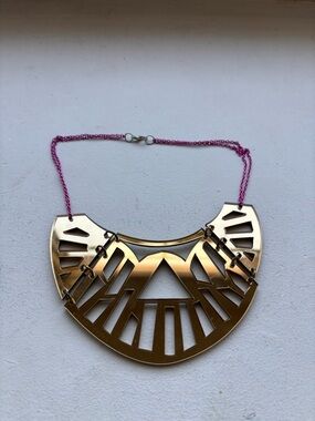 Gold Geometric Statement Necklace with Pink Chain by Melody Eshani